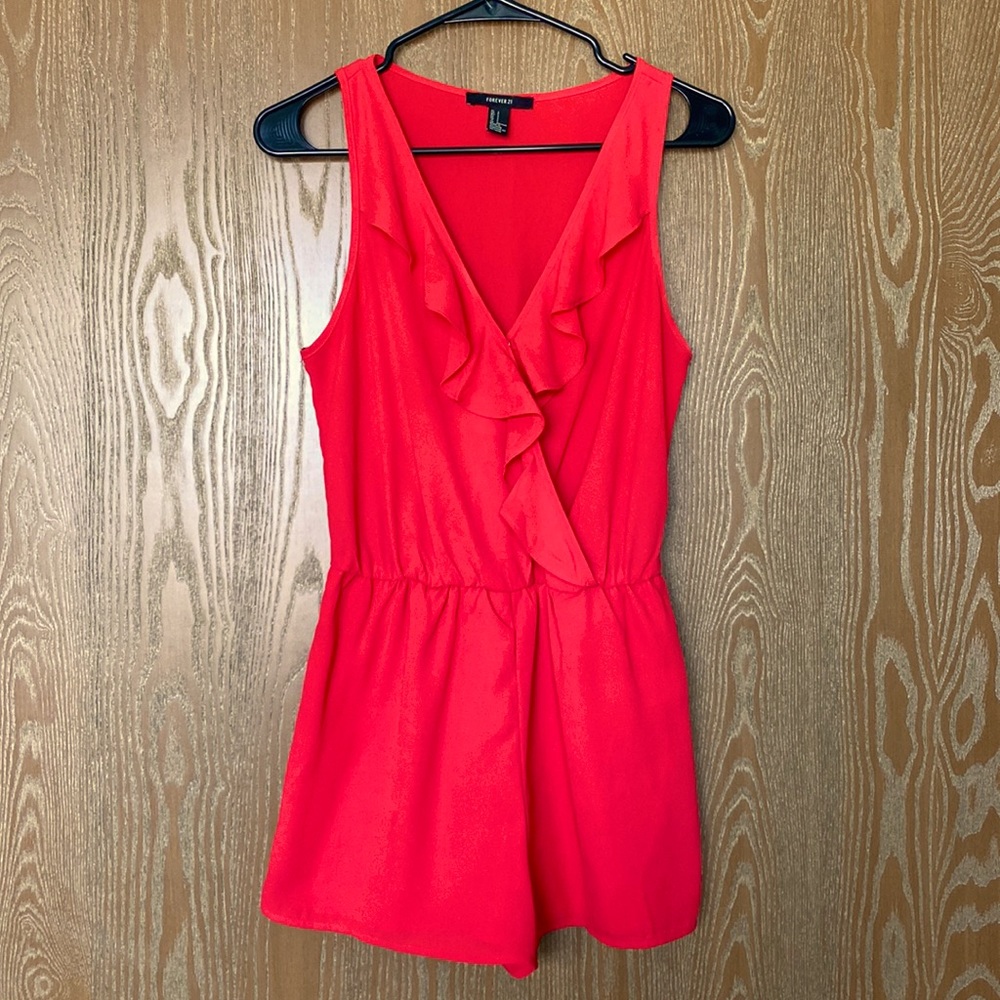 Red, low-cut romper from Forever 21